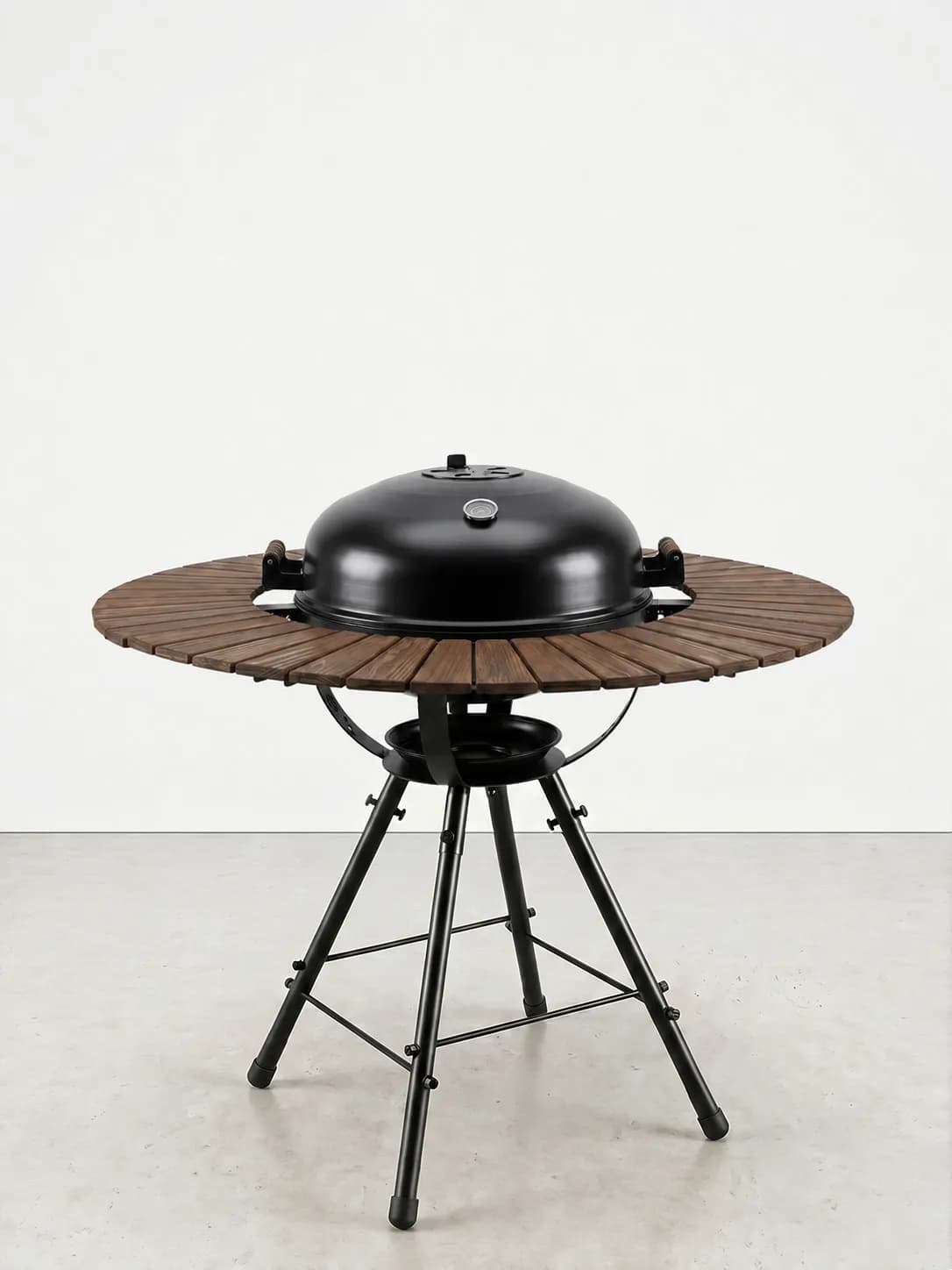 BAZZ360 Bistro 360 bahçe barbekü modeli — Tam halka — üç tabla, kapaklı kömür barbeküsü